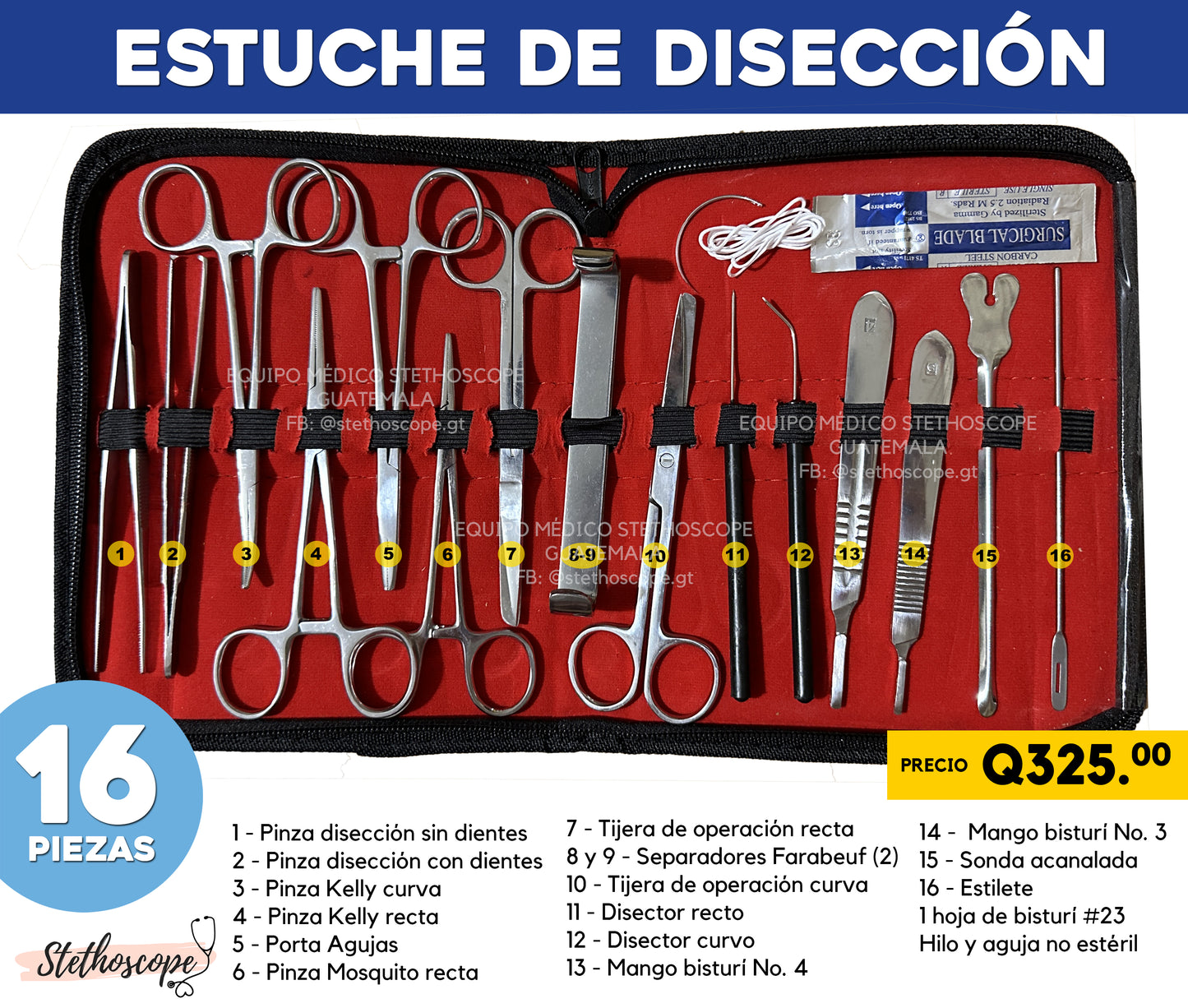 Estuche de disección 16 piezas