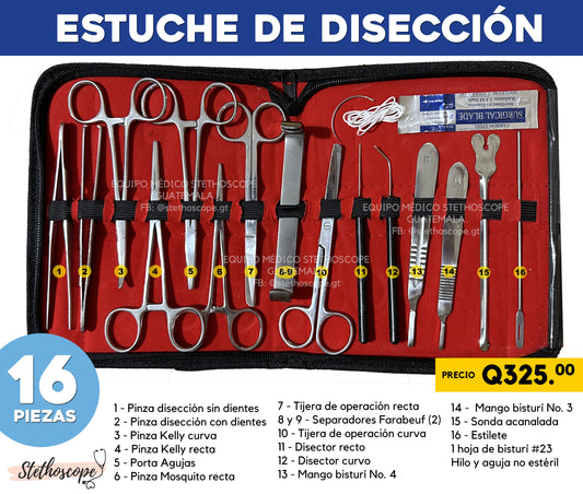 Estuche de disección 16 piezas