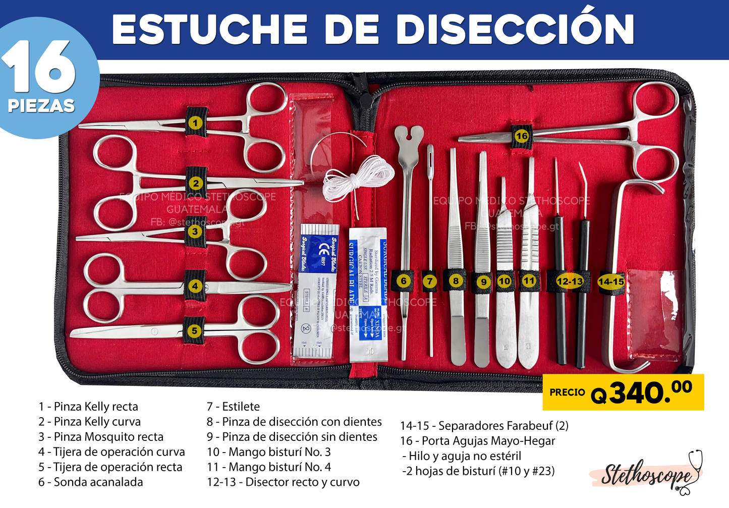 Estuche de disección 16 piezas