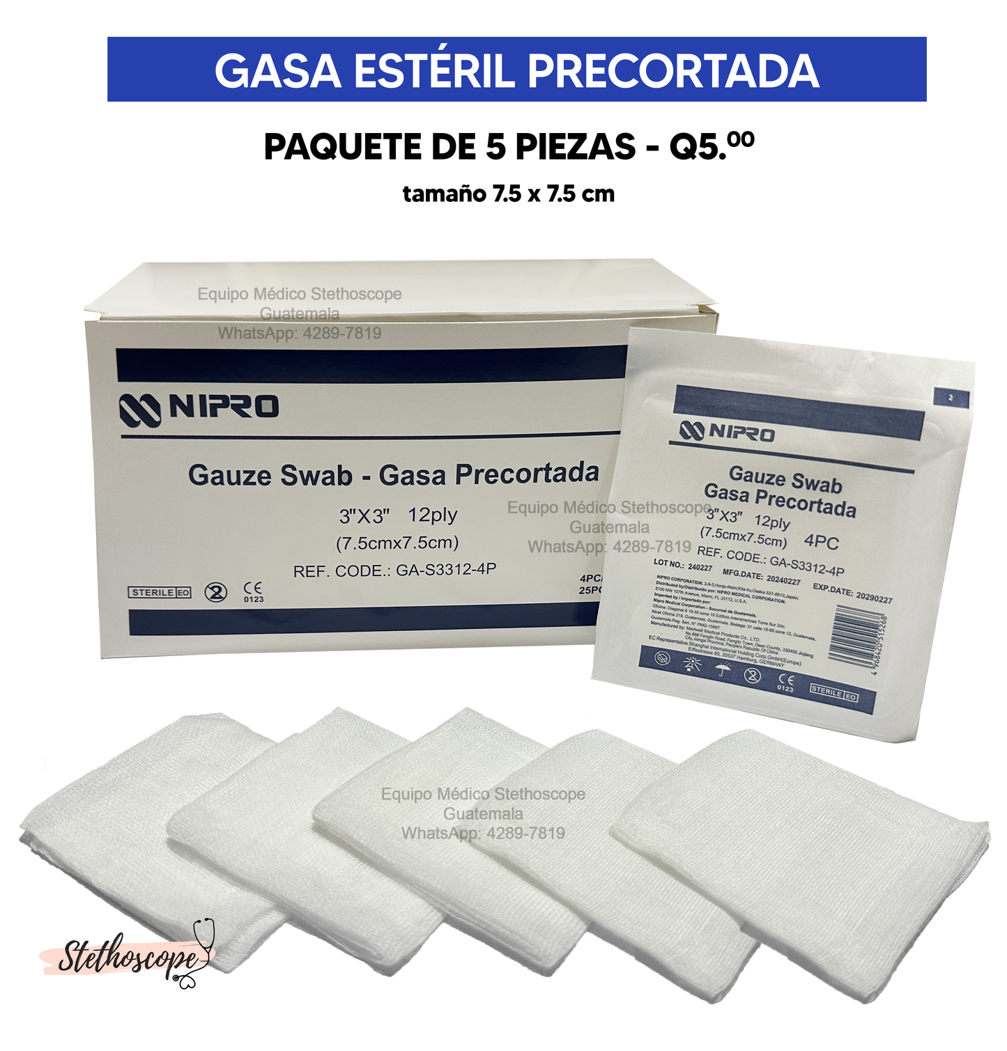 Gasa estéril x 5 pzas