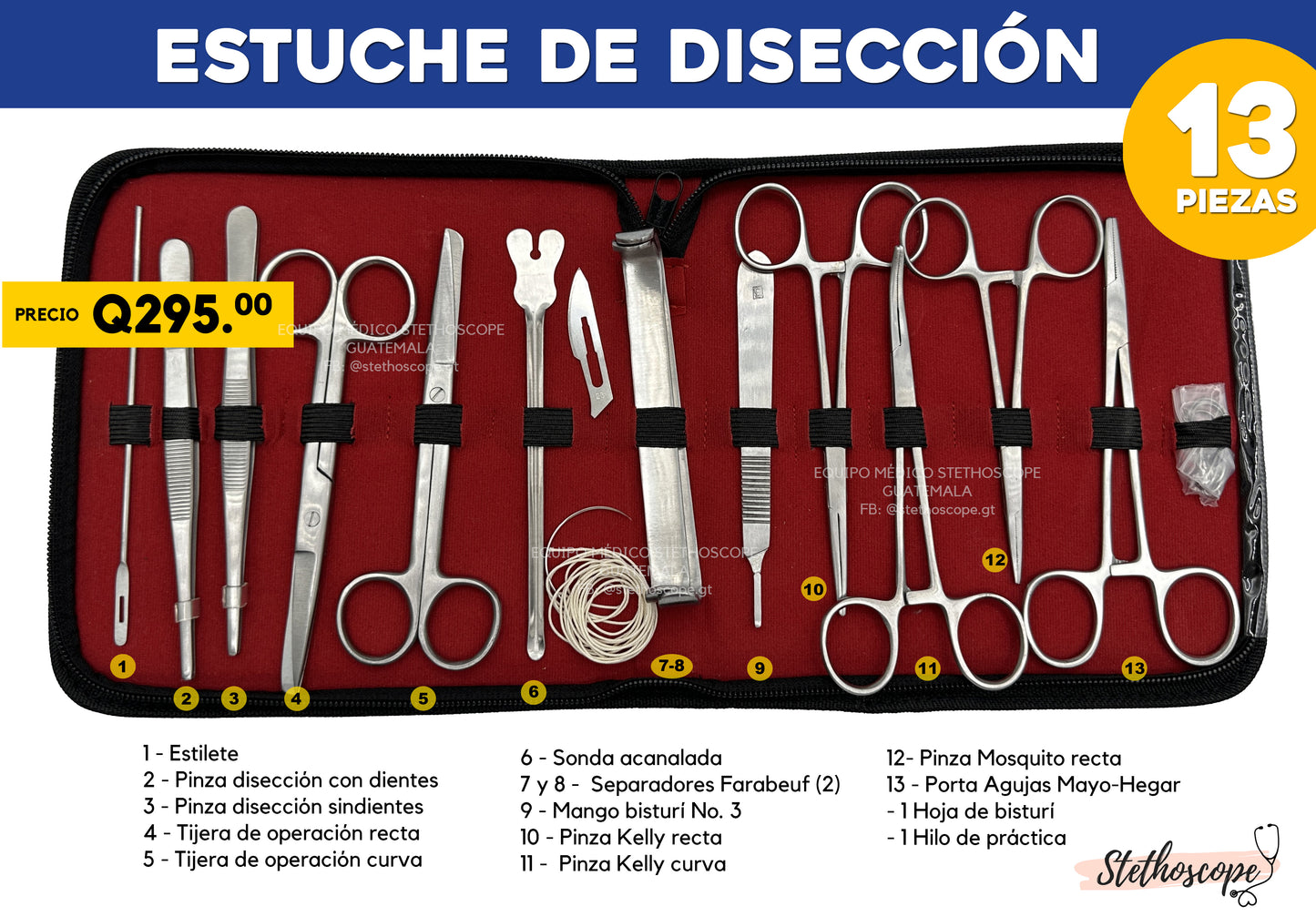 Estuche de disección 13 piezas