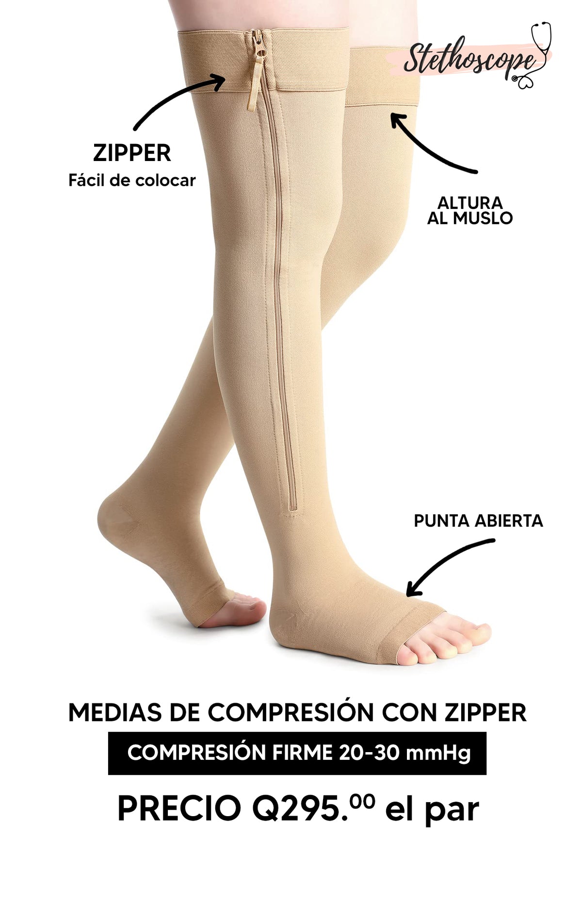 Compresion Medias de compresión con zipper – Equipo Médico Stethoscope